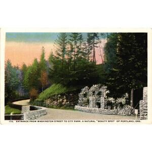 Vintage Portland Oregon Postcard Washington St Entrance to‎ City Park
